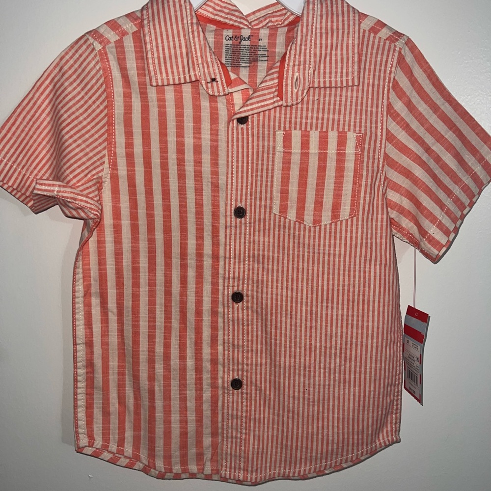 Cat & Jack Coral Striped Button-Down Shirt